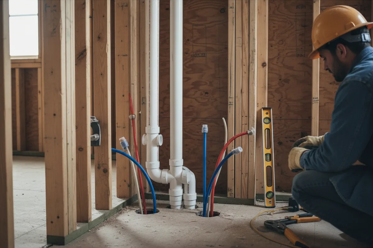Drain and supply rough-in during Leak Detection in Milford Center